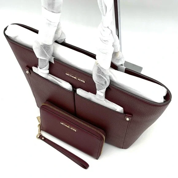 Michael Kors Jet Set Medium Pocket Tote Bag & Large Flat Mf Phone Case Wallet